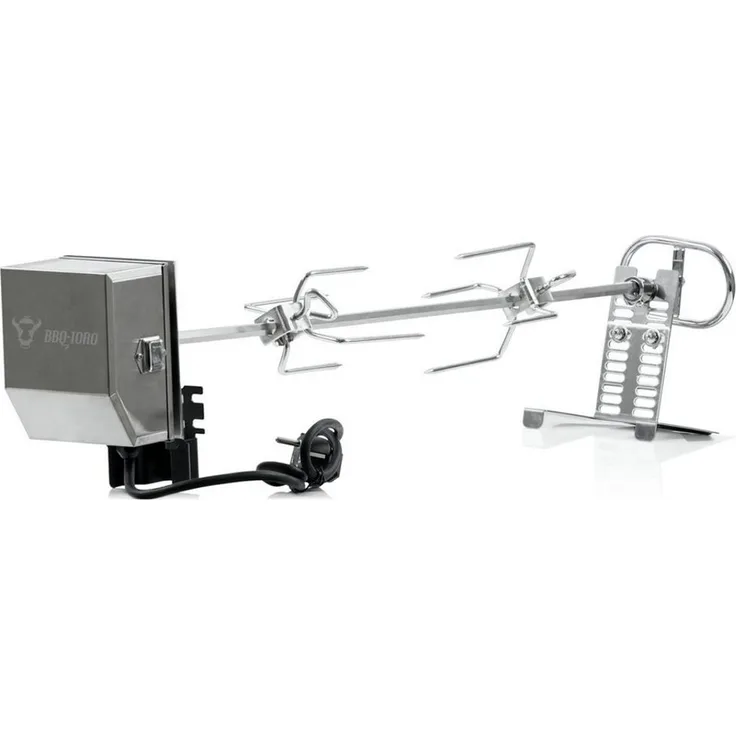 BBQ-Toro Grillspieß Edelstahl Grillspieß Set 70 cm, Motor 220V - 240V, 2 Fleischklammern