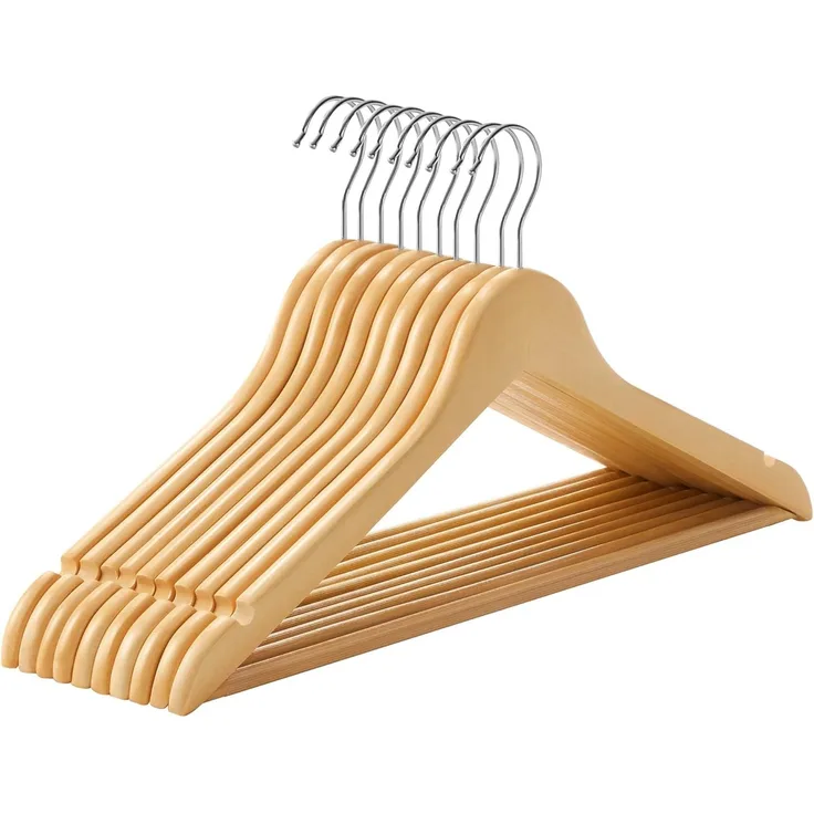 SONGMICS Kleiderbügel CRW03W10/001-10, Anzugbügel aus Massivholz, Jackenbügel, aus Holz, 10er Set