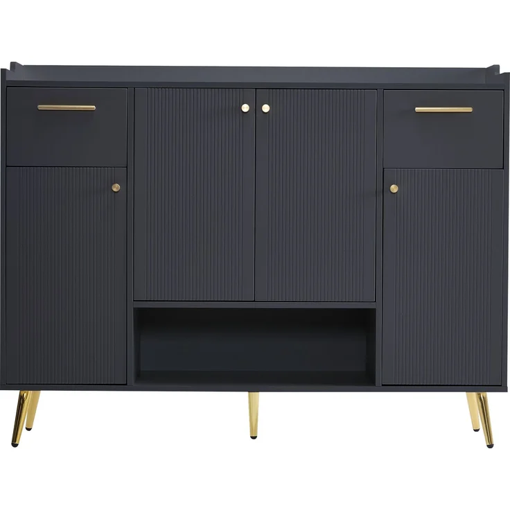 Merax Schuhschrank, Schuhregal mit 2 Schubladen und 4 Türen, Metallfüße, Maße: B130/W37/H100, schwarz – Bild 9