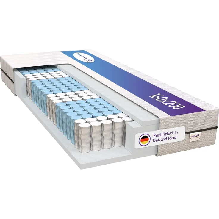 M line | Wave Smart Taschenfederkernmatratze 160x200 cm H4 | 7 Zonen Orthopädische Matratze - Schaumstoffmatratze und Taschenfedern - 10 Jahre Garantie