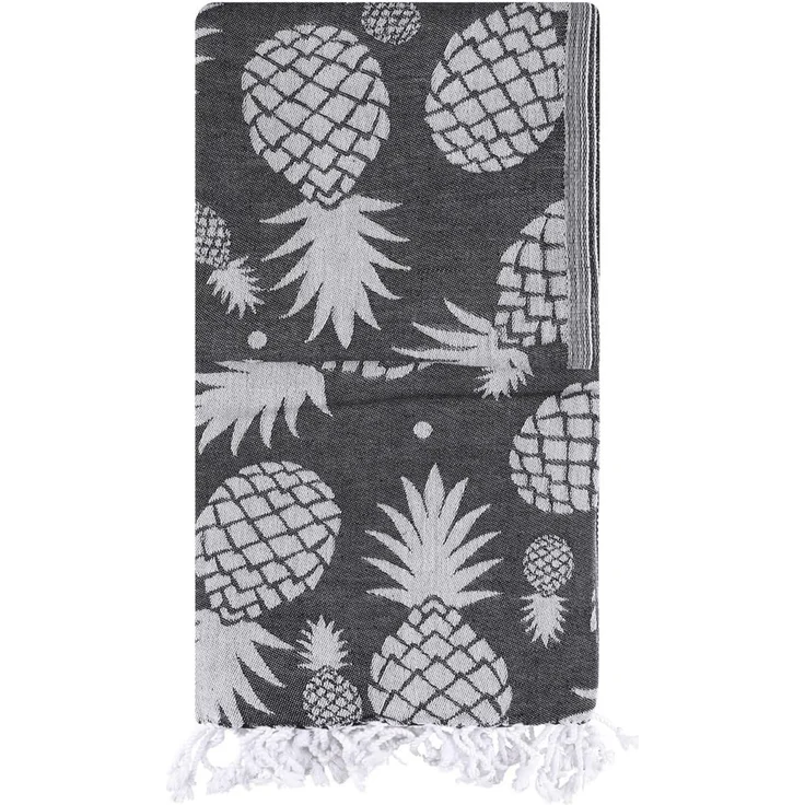 Mijolnir 'Ananas - Black' Fouta (Strandtuch), Anthrazit / Grau, 100 x 180 cm – Bild 1