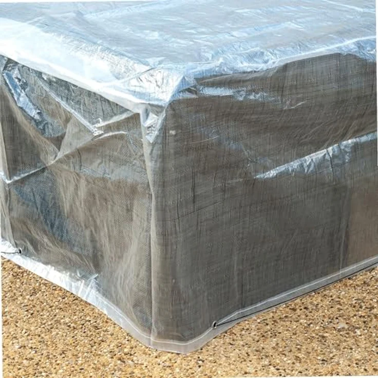 WERKA PRO Tischhülle 310x150x80cm, wasserdichte Gartenmöbel-Schutzhülle mit UV-Schutz und Kordelzug, transparent – Bild 3