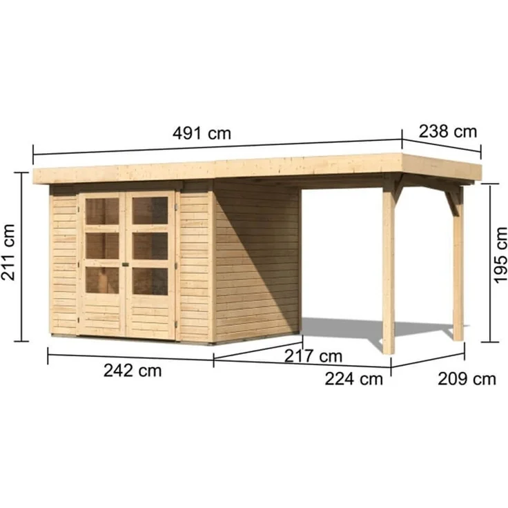 Karibu 19mm Gartenhaus Askola 3 mit Anbau 2,40m unbehandelt mit Lamellenwänden – Bild 2