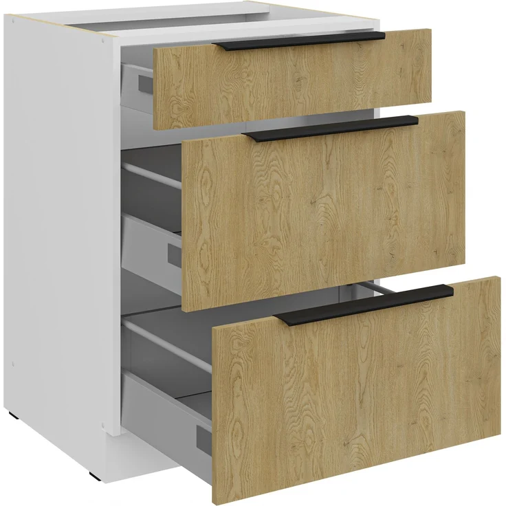 Küchen Unterschrank 60 cm CREMONA Eiche hell + Weiß matt Vollauszug Soft-Close Küche Küchenzeile Einbauküche Küchenblock – Bild 2