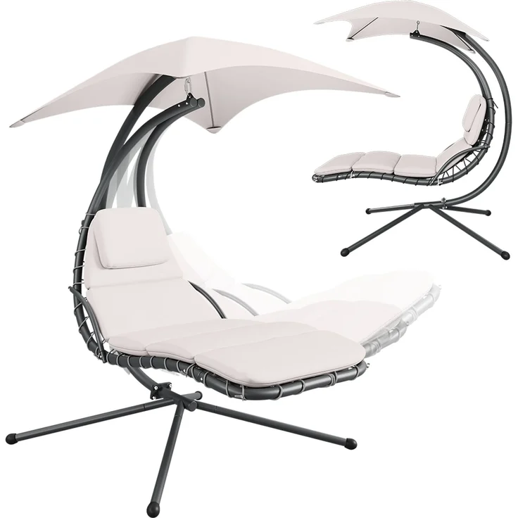 STEELSØN 'Nyria' Schwebeliege, beige, wetterfest, bis 120 kg belastbar, Hängeliege mit Sonnenschirm und Polster – Bild 1