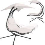 STEELSØN 'Nyria' Schwebeliege, beige, wetterfest, bis 120 kg belastbar, Hängeliege mit Sonnenschirm und Polster