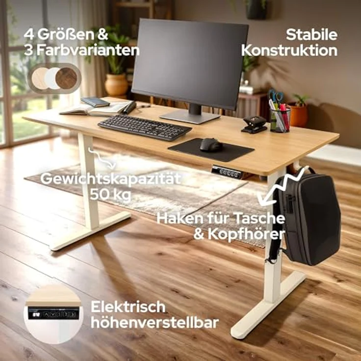 Arebos Schreibtisch Computer-Bürotisch 120 x 60 cm, elektrisch Memory-Funktion, 72-118 cm höhenverstellbar, Hebekapazität: 50 kg – Bild 4