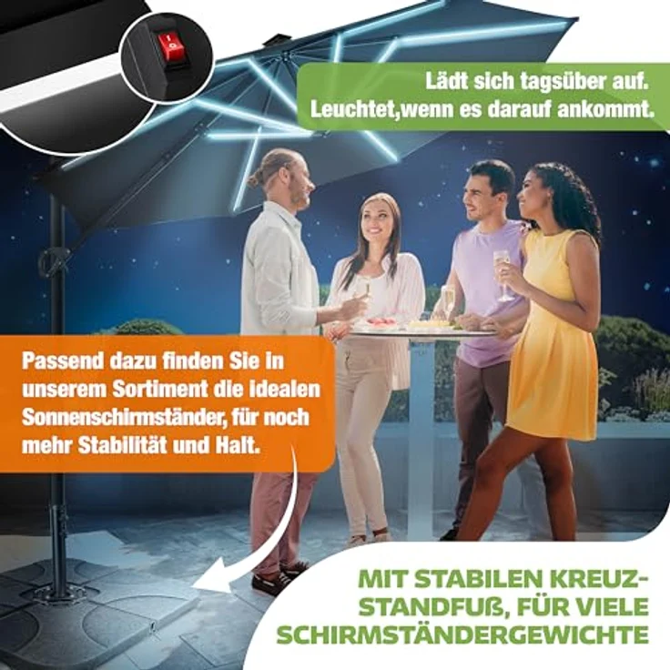 KESSER® Sonnenschirm Ampelschirm Sun Rund XL, Schwarz, Mit LED – Bild 7