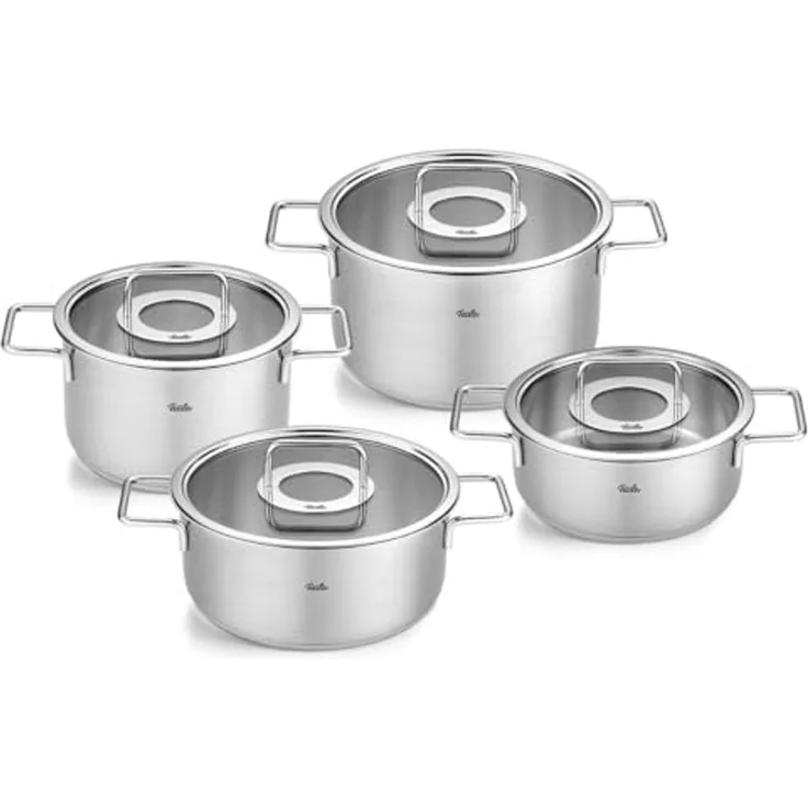 Fissler Topf-Set Fissler Pure Collection, Edelstahl 18/10 (Set, 4-tlg, Kochtopf 20/24cm, Bratentopf 20/24cm), backofengeeignet (bis 180°C),superthermic Boden, Made in Germany