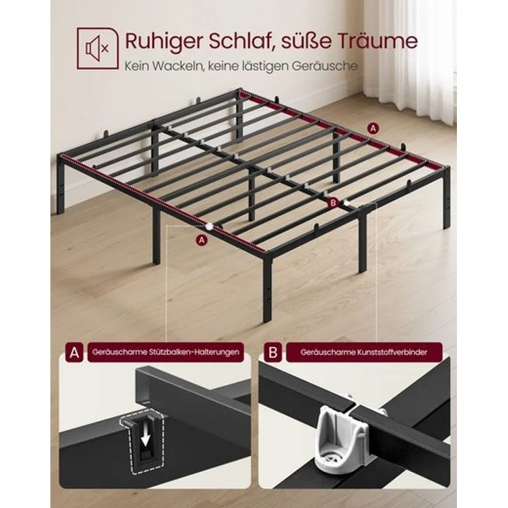 VASAGLE Doppelbettgestell, 160 x 200 cm, Bettrahmen, Unterbettaufbewahrung, schwarz – Bild 3