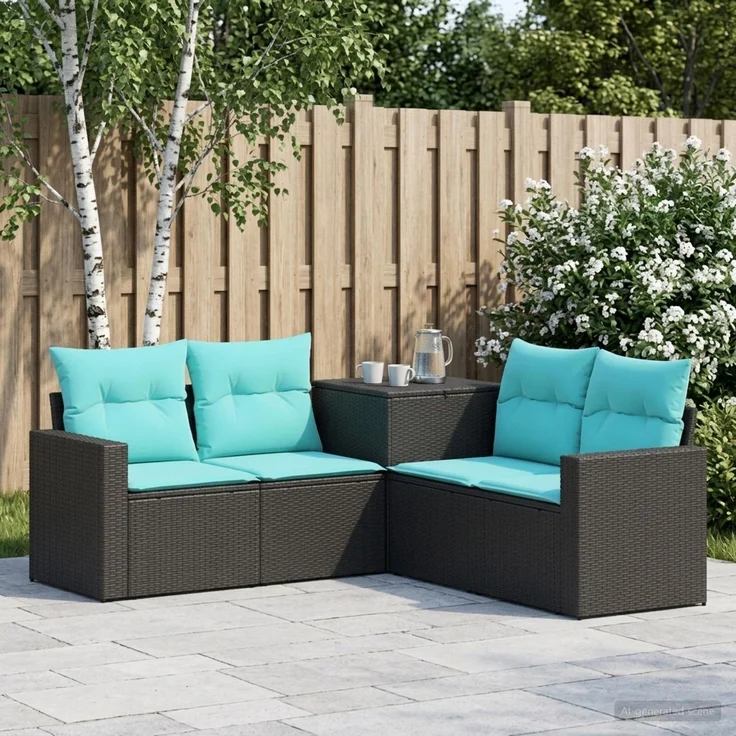 vidaXL Sofa Set 5 stk. Schwarz und Blau Polyrattan und Stahl 3447850 – Bild 1