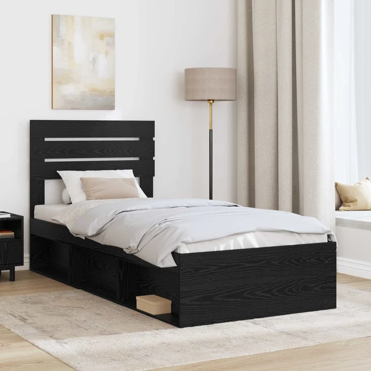 vidaXL Bettrahmen Schwarz 75 x 190 cm Massives Kiefernholz 3411472 – Bild 2