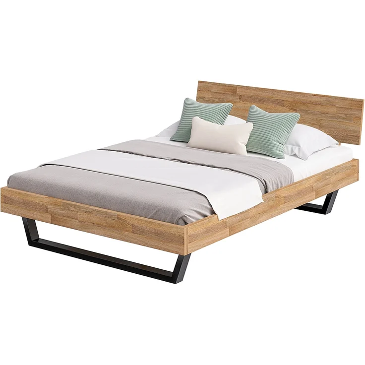 skølm 'Alver' Bett 140x200 cm, Bettgestell, natur geölt, Massivholzbett aus Eiche mit Metallkufen, Doppelbett mit durchgehendem Bettkopf – Bild 9