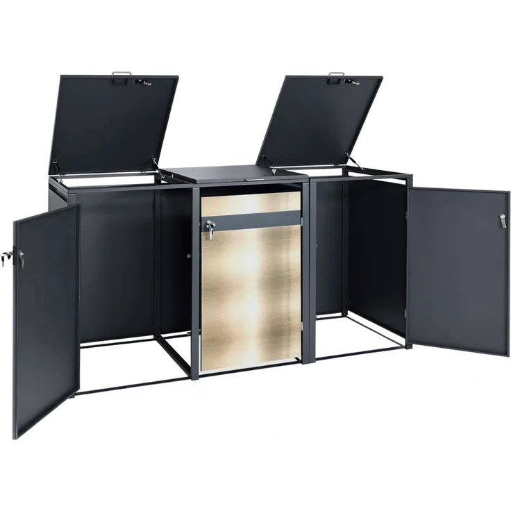 3er Mülltonnenverkleidung HWC-J82, Mülltonnenbox, erweiterbar, Metall 80kg, anthrazit ~ gold – Bild 5