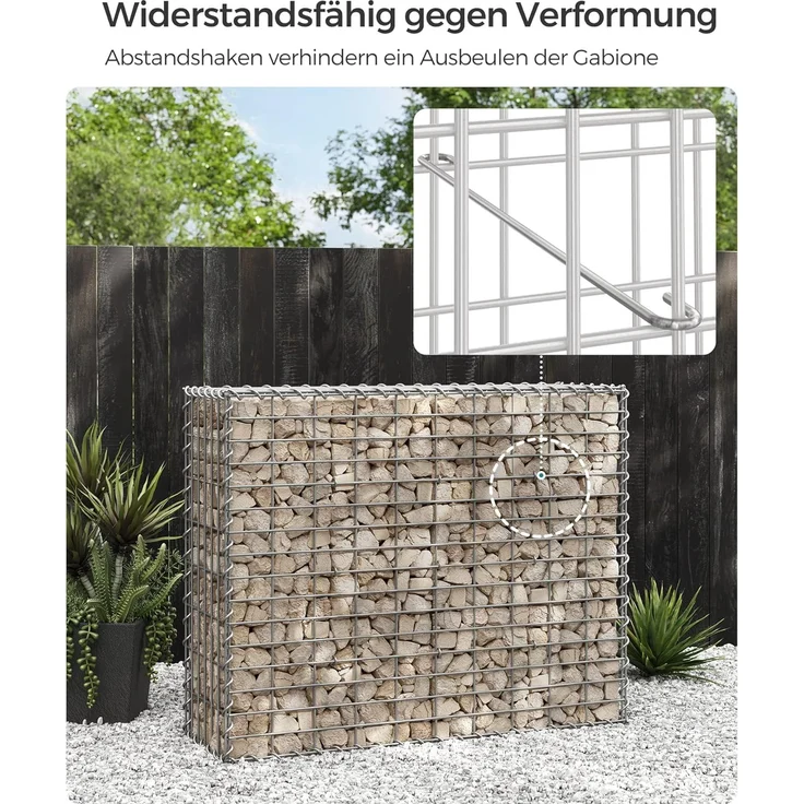 SONGMICS GabioneGabionen,100 x 80 x 30 cm, 5er Set, Steinkorb, Gabionenkörbe, Drahtzäune, mit 5 x 10 cm engmaschigem Gitter, aus rostfreiem verzinktem Stahl, Gartendeko, Pflanzenwand, silbern GGB583 – Bild 4