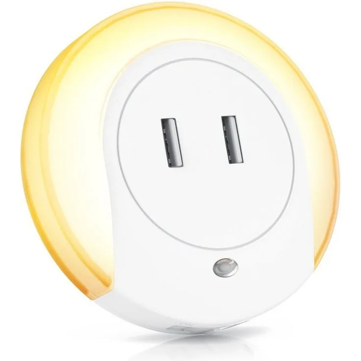 BEARWARE LED Nachtlicht, LED fest integriert, Warmweiß, Nachtlampe mit USB Ladefunktion, Helligkeits & Dämmerungssensor