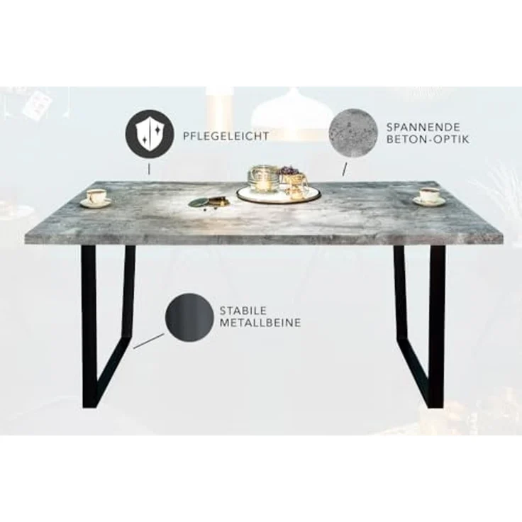 riess-ambiente Esstisch LOFT 160cm grau / schwarz (Einzelartikel, 1-St), Beton-Design · Metall · Kufen-Gestell · bis 6 Personen · Industrial – Bild 6