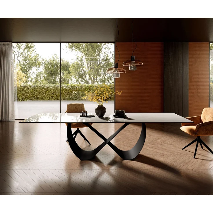 Esstisch Edge 300x100 cm Keramik Onyx Champagne Infinity Metall Schwarz – Bild 2