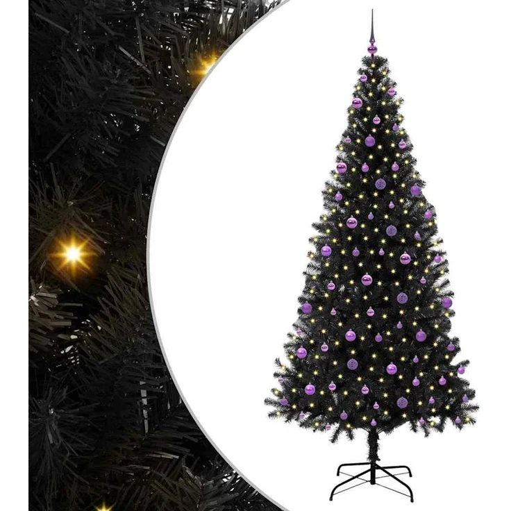 vidaXL Weihnachtsbaum mit LED-Beleuchtung Schwarz 240 cm PVC und Stahl 3396502 – Bild 2