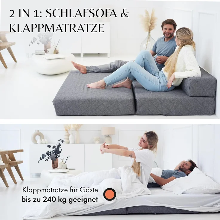 Klappmatratze Schlafsofa für 2-140x200x20 cm Gästebett Klappbar - Test SEHR GUT, DYNMC you, (Klappmatratze Mittel Hart H3 - Gästematratze Klappbar) – Bild 3
