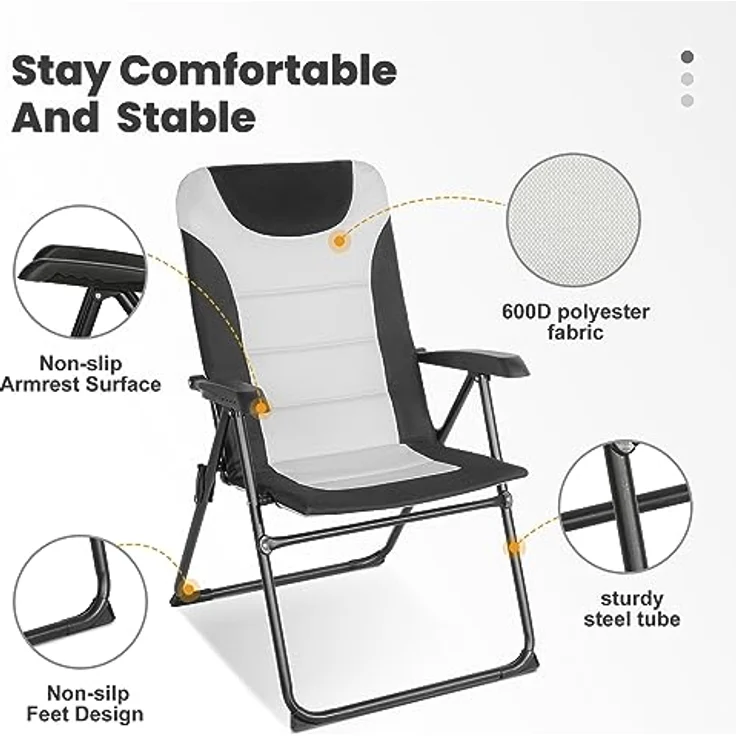 HOMECALL Campingstuhl Gartenstuhl Anglerstuhl Faltsessel Klappstuhl für Wohnwagen Outdoors, 5 fach Verstellbarer Rückenlehne, Hochlehner, Gepolsterter, bis 150kg – Bild 6