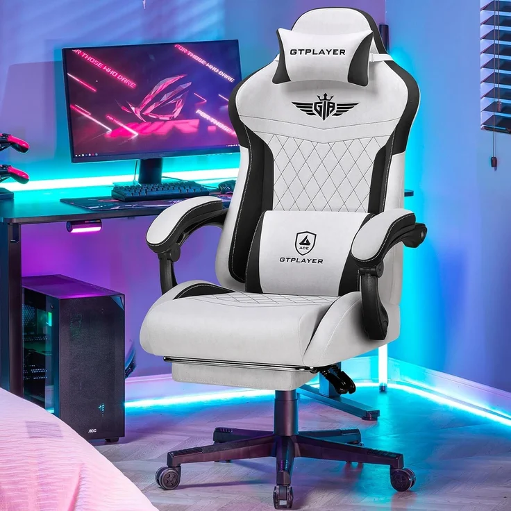 GTPLAYER Gaming-Stuhl Stoff Gaming Chair Ergonomisch Bürostuh PC Stuhl, 150kg Belastbarkeit, Schreibtischstuh mit Federsitzkissen und Fußstütze – Bild 7