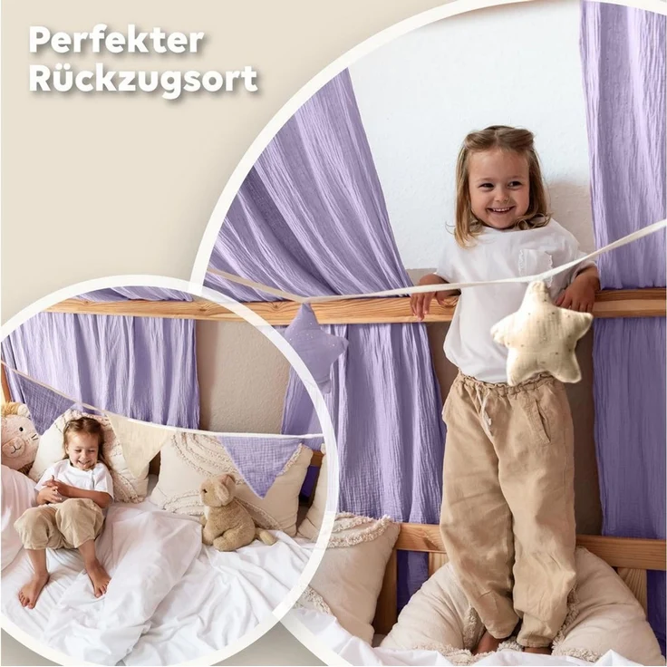 lilimaus Betthimmel Musselin Hausbett Himmel für Kinderzimmer mit Gold Applikation, Musselin Betthimmel aus Baumwolle für Kinderzimmer-Deko – Bild 2