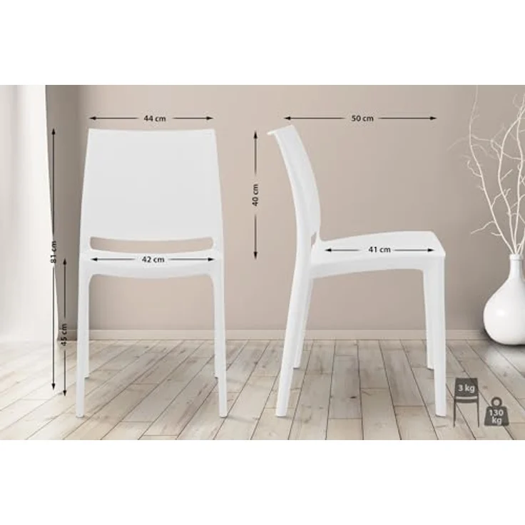 CLP 2er Set Stapelstühle Maya bis zu 130 kg belastbar,weiß – Bild 4