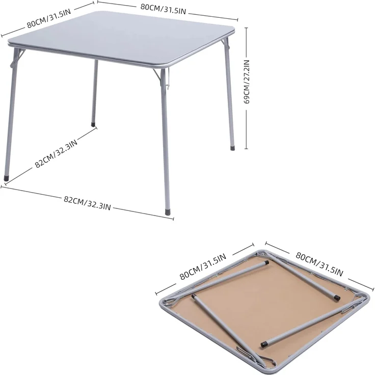 FurnitureR Klappbarer Esstisch 86×86×71 cm, quadratischer PVC-Tisch mit robustem Metallrahmen, platzsparend faltbar, ideal für Küche, Esszimmer, Balkon und kleine Wohnungen, in Grau – Bild 3