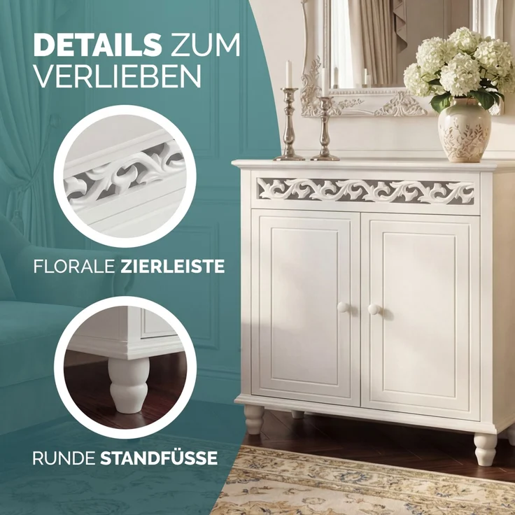 Casaria Kommode Sideboard Schrank Jersey 2 Türen Weiß – Bild 5