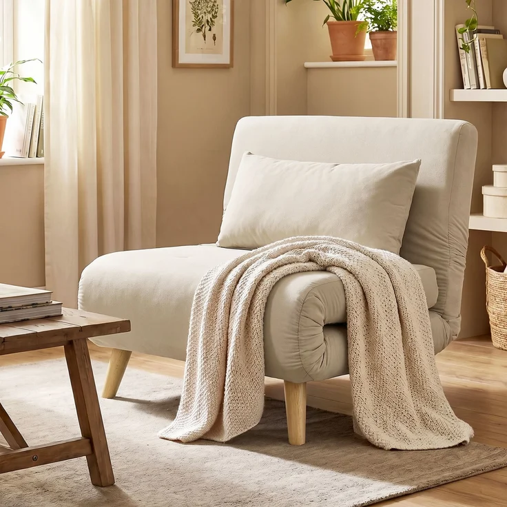 MELAYR, 3-in-1 Schlafsessel, Klappsessel mit Schlaffunktion, 78 x 72 x 79 cm, Beige – Bild 4