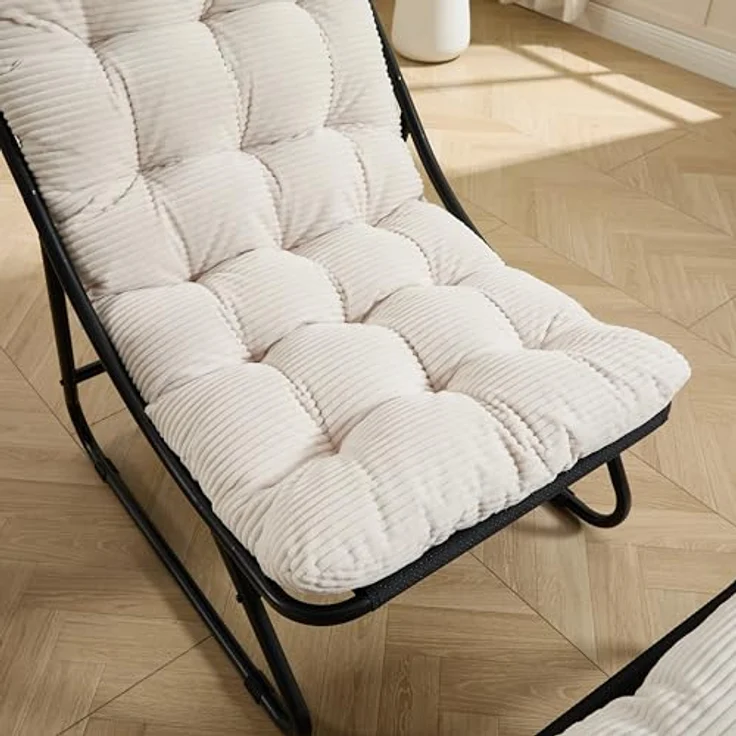 Ball & Cast Outdoor Lounge Sessel, Relaxsessel mit Hocker und Cushion für Garten, Balkon, Wohnzimmer & Schlafzimmer, Weiß – Bild 5