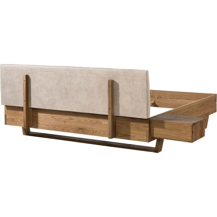Bett mit Nachttisch links Eiche 160x200x85 natur geölt, Kopfteil beige FICHTELBERG #150 – Bild 10