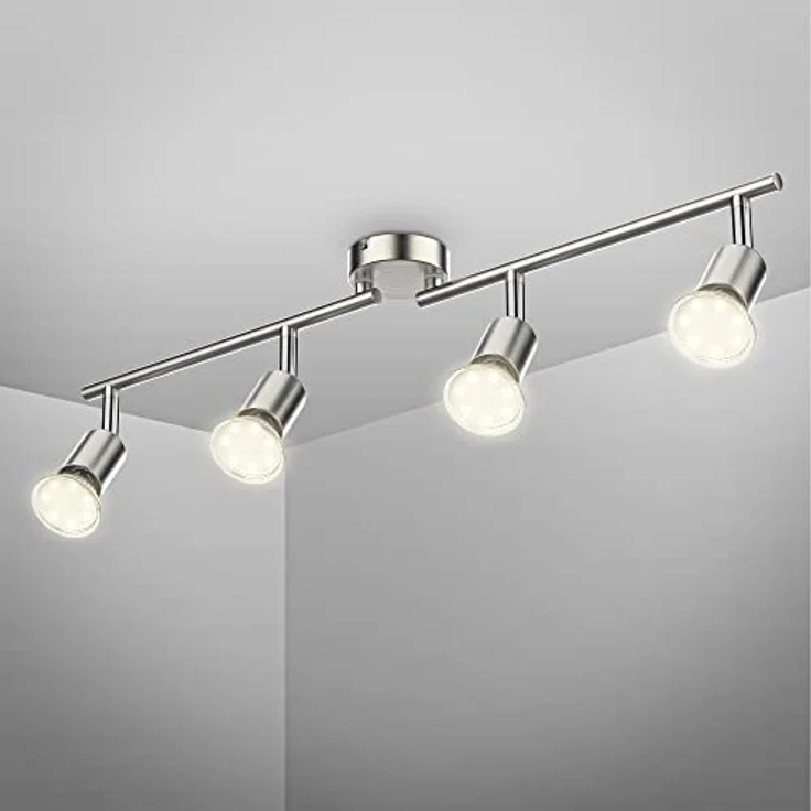 B.K.Licht Deckenleuchte LED Deckenlampe Wohnzimmer Küche Bad 60 cm 4-flammig GU10 12W 1000lm, LED wechselbar, 3000K - Warmweiß, 4er Deckenstrahler Spot schwenkbar & drehbar Messing silber - BKL1024 – Bild 2