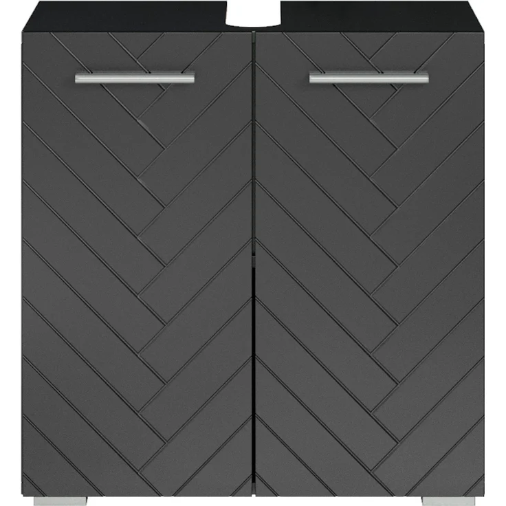 Badplaats Waschbeckenunterschrank Jupiter 60x30 cm Schwarz Fischgrät - Stehender Badezimmerschrank mit 2 Türen und Montagematerial – Bild 3