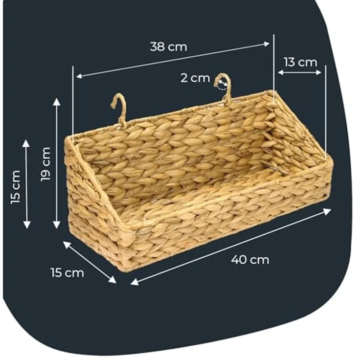 HMF Hängeaufbewahrung Hängekorb geflochten aus Wasserhyazinthe, Aufbewahrungskorb zum Aufhängen, 40 x 15 x 15 cm – Bild 5