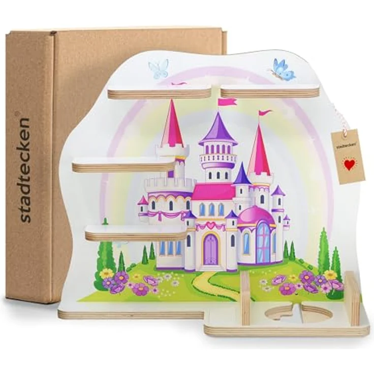 stadtecken Holzregal für Musikbox I passend für die Toniebox und ca. 35 Tonies I Perfekte Aufbewahrung im Kinderzimmer I zum Aufstellen oder Aufhängen (Märchenschloss) – Bild 8