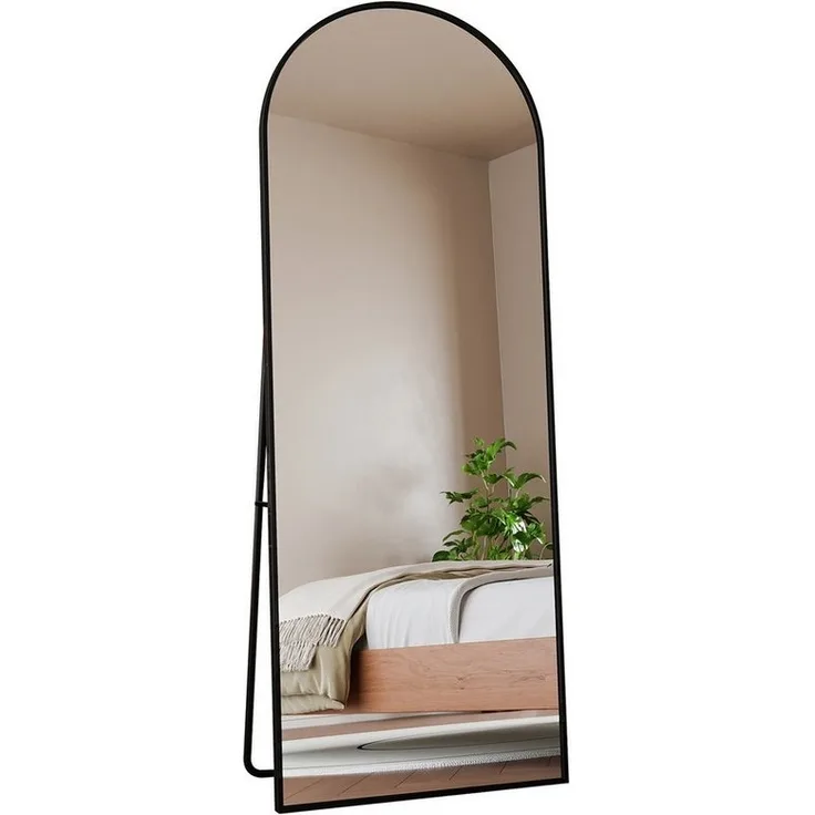 FUROKOY Ganzkörperspiegel Standspiegel Ganzkörperspiegel aus gehärtetes Glas,Wand Ganzkörper (Großer Spiegel Bogen Bodenspiegel mit Rahmen, 162x53cm, Schwarz), Aluminiumrahmen, für Schlafzimmer, Wohnzimmer, Badezimmer