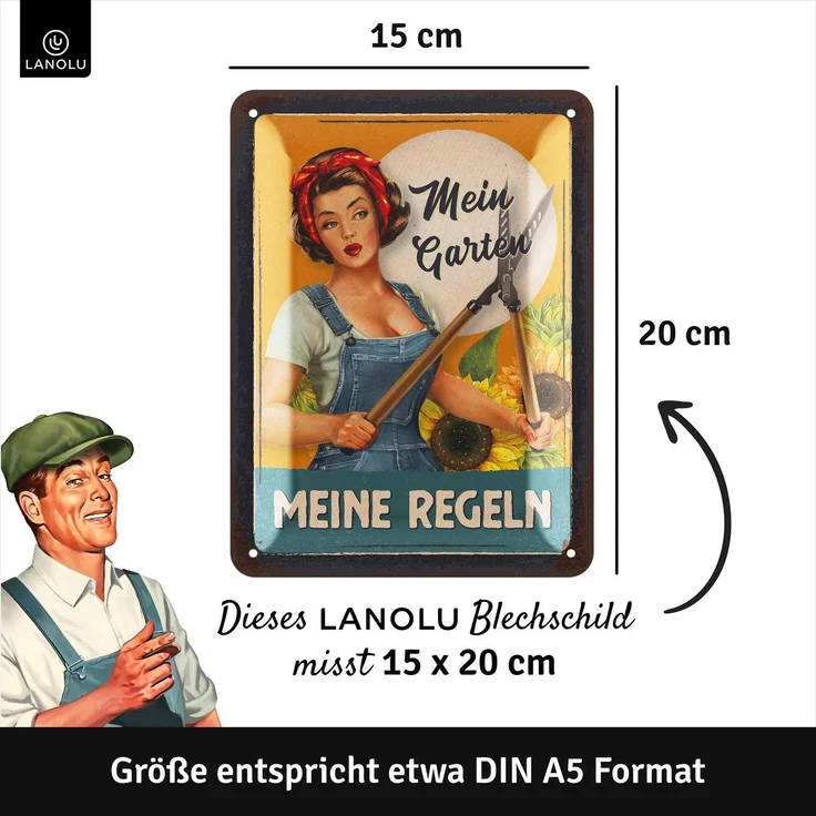 LANOLU Blechschild Meine Garten Regeln - 15x20cm – Metall – Mehrfarbig – 15223 – Bild 4