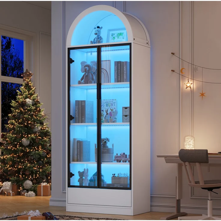 Glasvitrine 70 x 38 x 190 cm in Weiß mit LED-Beleuchtung und App-Steuerung – Bild 5