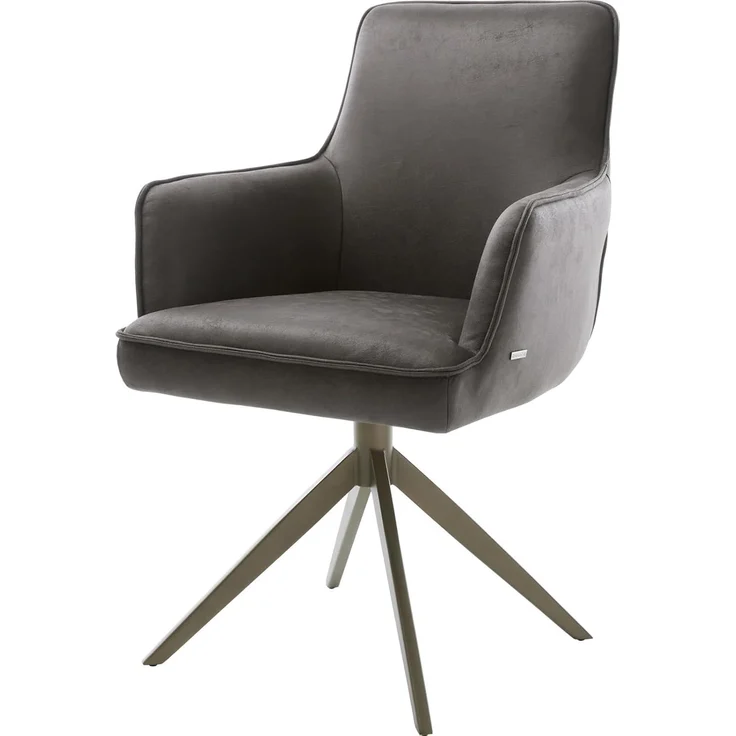 Drehstuhl Heira-Flex mit Armlehnen Mikrofaser Anthrazit Vintage Kreuzgestell breit Effektfinish Titan 360° drehbar Taschenfederkern – Bild 1