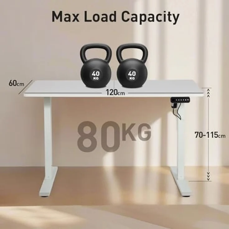 Todeco Höhenverstellbarer Schreibtisch 120 x 60 cm, Höhenverstellbar Elektrisch mit Memory-Funktion, Kindersicherung und Anti-Kollisions Technologie, Ergonomisches Sitz-Stehpult für Heimbüro – Bild 6