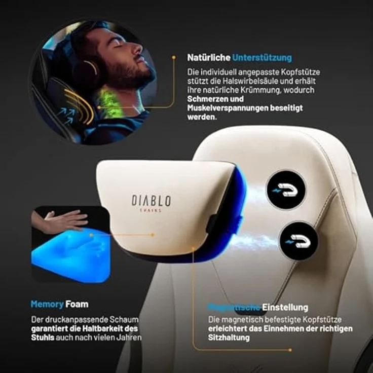 Diablo Ergonomischer Gaming Stuhl Stoff X.Eye Prime Pc Stuhl mit Magnet-Kopfstütze Gaming Sessel Kühlfunktion Gaming Stuhl Ergonomisch Strapazierfähiger Stoff Gaming Chair 140 kg Desert Storm – Bild 11