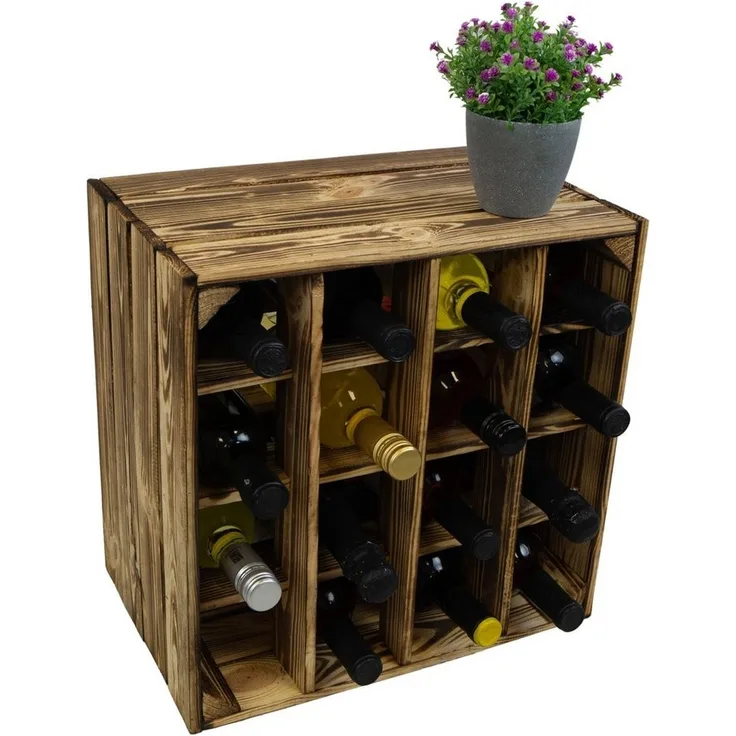 Kistenkolli Altes Land Allzweckkiste Geflammtes Weinregal 16er 40cmx40x27cm Obstkiste Weinkiste Weinhalter (Spar-Set)