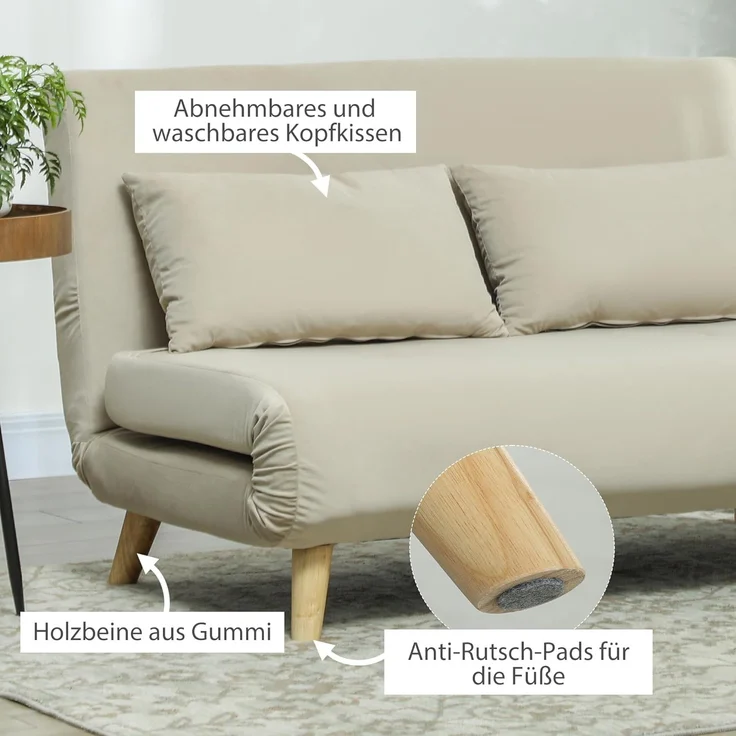 HOMCOM Schlafsofa Schlafsessel, Klappsessel mit Bettfunktion, Klappbarer Relaxsessel in Samtoptik 1 Teile, bis 250 kg belastbar, für Wohnzimmer, Beige – Bild 7