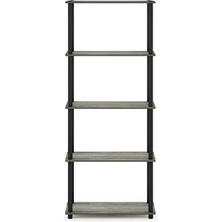 Furinno 5-Ebenen Mehrzweck-Regal, holz, Französische Eiche Grau/Schwarz, 29. 46x59. 94x145. 8 cm – Bild 7