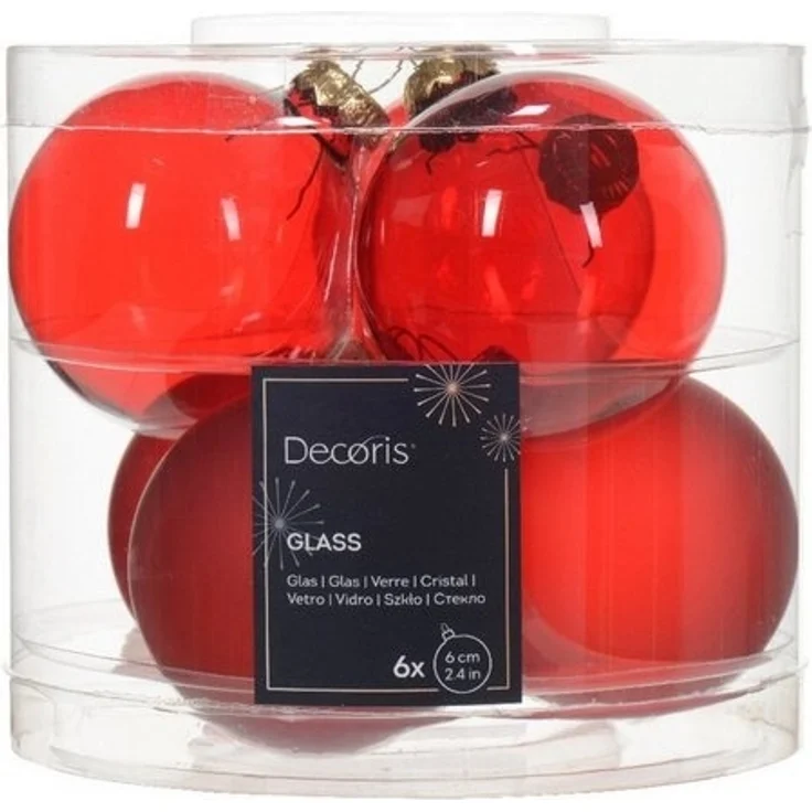 Kaemingk Weihnachtsbaumkugel, Weihnachtskugeln Glas 6cm x 6 Stück - Weihnachtsrot transparent – Bild 2