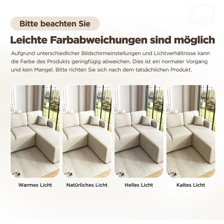 EINHOM L-Form Ecksofa 3-Sitzer mit langer Liegefläche (144 cm), hochwertiger Chenille-Bezug, hoher Sitzkomfort durch Hochdichteschaum, bis 150 kg Tragkraft inklusive 2 Kissen für Wohnung & Studentenwohnheim – Bild 7