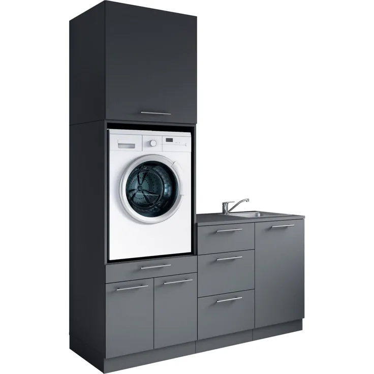 Laundreezy Waschraum Komplett-Set, Anthrazit - Modulares Schranksystem für Waschküche & Hauswirtschaftsraum - 168 x 238 x 68 cm (B/H/T)