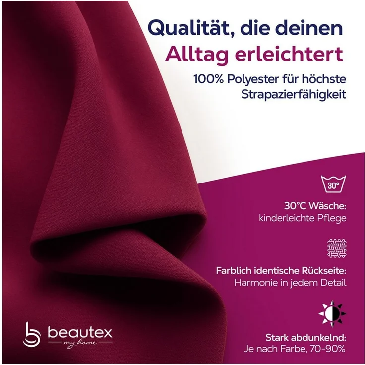 Beautex Verdunkelungsvorhang Kräuselband Vorhang blickdicht abdunkelnd U-Band (1 St), Kräuselband, verdunkelnd, lichtmindernd, wärmeisolierend, pflegeleicht, waschbar – Bild 2
